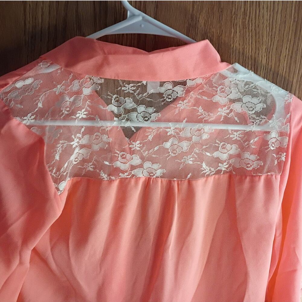 Candies Y2K Tie Front Lace Blouse Vivid Coral Orange Going Out Top Small Western - Picture 3 of 13
